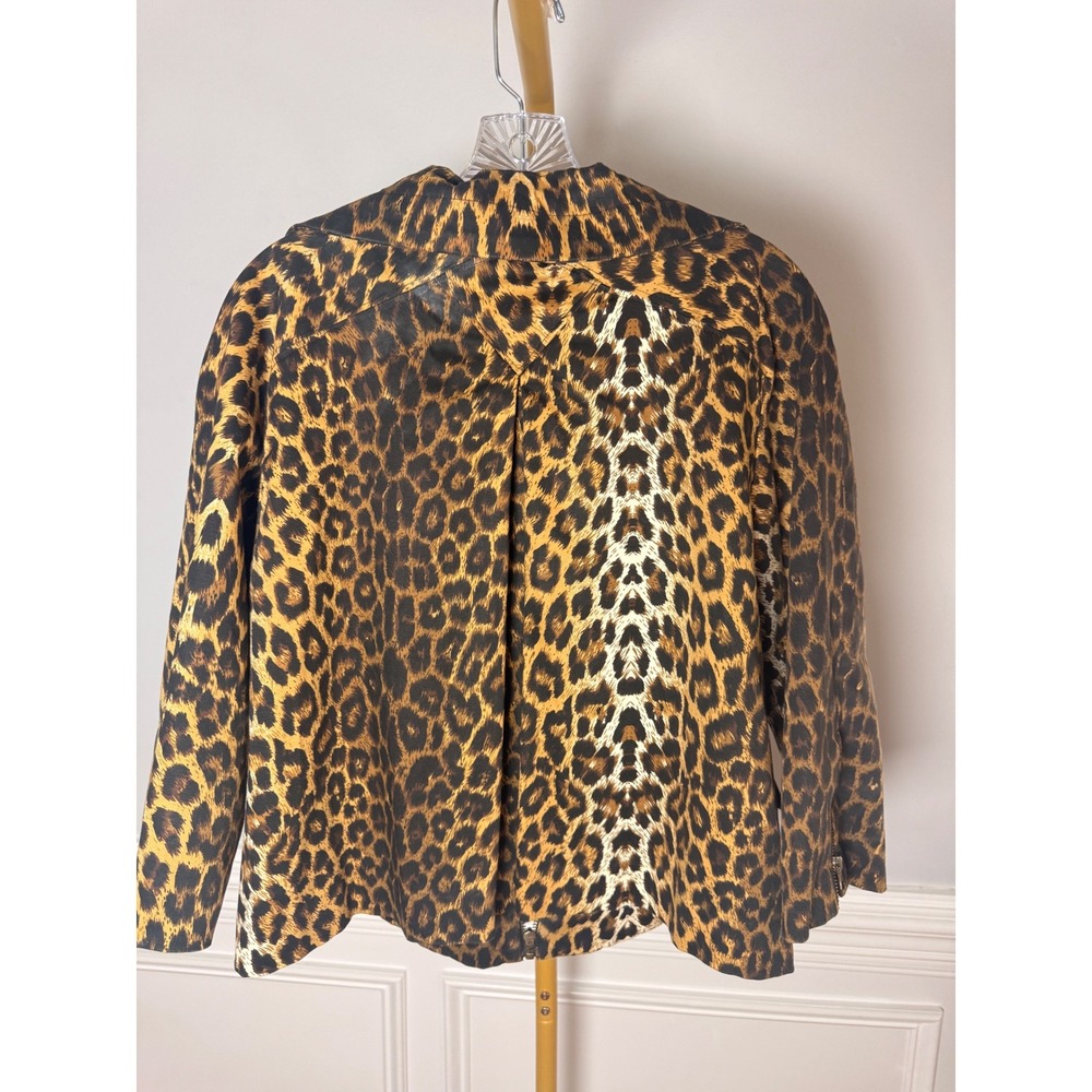 Neiman Marcus Jacket Womens L Leopard Animal Print Cotton Zip Up - Picture 4 of 8
